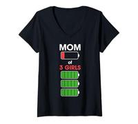 Femme Mom of 3 Girls Funny Woman with Three 3 Daughter Christmas T-Shirt avec Col en V