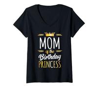 Femme Mom of the Birthday Princess Mommy Women Birthday Party T-Shirt avec Col en V