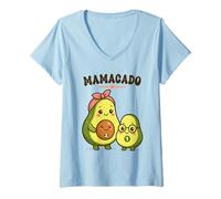 Femme Mom of Two Mamacado Avocado Pregnancy Reveal for Second Baby T-Shirt avec Col en V