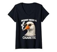 Femme Mommy Needs A Cigarette Funny Tired Mom Goose Humour T-Shirt avec Col en V