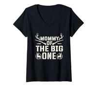 Femme Mommy of The Big One - Chasse Amante Hunter Mother T-Shirt avec Col en V