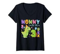 Femme Mommy of The Three Rex 3e Anniversaire Dinosaure fête T-Shirt avec Col en V