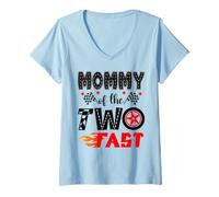 Femme Mommy of The Two Fast Voiture de Course pour garçon 2e Anniversaire T-Shirt avec Col en V
