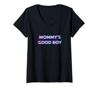 Femme Mommy's Good Boy 2000s Grunge Aesthetic Dog Themed T-Shirt avec Col en V