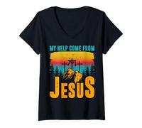 Femme Mon Aide Vient de Jésus T-Shirt avec Col en V