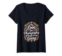 Femme Mon Amour pour la Photographie me Permet de Continuer Hearts Flowers T-Shirt avec Col en V