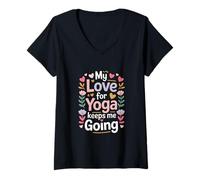 Femme Mon Amour pour Le Yoga me Motive T-Shirt avec Col en V