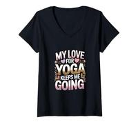 Femme Mon Amour pour Le Yoga me Motive T-Shirt avec Col en V