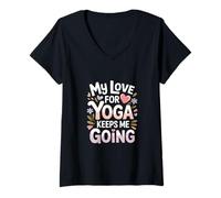 Femme Mon Amour pour Le Yoga me Motive T-Shirt avec Col en V