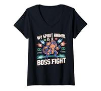 Femme Mon Animal Spirituel est Un Dragon de Jeu rétro de Combat de Boss T-Shirt avec Col en V