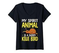 Femme Mon Animal Spirituel est Un Oiseau Kiwi endormi, Une Nature Mignonne T-Shirt avec Col en V