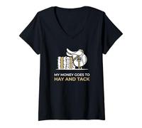 Femme Mon Argent va à Hay and Tack Equestrian Mom T-Shirt avec Col en V