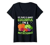 Femme Mon Assiette est Toujours colorée Je suis nutritionniste T-Shirt avec Col en V