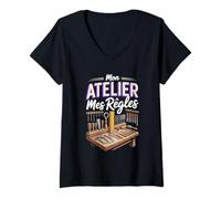 Femme Mon Atelier Mes Règles Bricolage Menuiserie T-Shirt avec Col en V