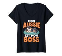 Femme Mon Aussie Est Mon Boss Chien T-Shirt avec Col en V