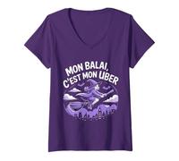 Femme Mon Balai C’est Mon Transport Magique Drôle T-Shirt avec Col en V