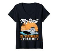 Femme Mon Bateau est Plus Jeune Que Moi Bateau à Moteur Capitaine de Bateau à Moteur T-Shirt avec Col en V