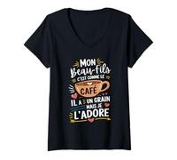 Femme Mon Beau-Fils comme Le Café - Cadeau Humour Café T-Shirt avec Col en V