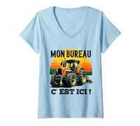Femme Mon Bureau C’est Ici Agriculteur Tracteur Humour T-Shirt avec Col en V