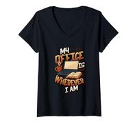 Femme Mon Bureau est Partout où Je suis. Télétravail, café T-Shirt avec Col en V