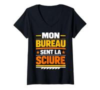 Femme Mon Bureau Sent la Science T-Shirt avec Col en V