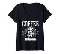 Femme Mon café est sacré pour Moi ! Dicton Populaire de l'église du café T-Shirt avec Col en V
