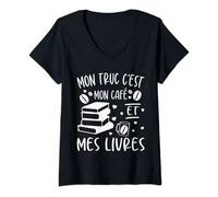 Femme Mon Café et mes Livres Homme Femme Passionnés de lecture T-Shirt avec Col en V