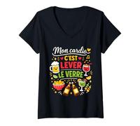 Femme Mon Cardio C'est Lever Le Verre Humour apéro T-Shirt avec Col en V