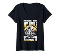 Femme Mon Casque Cache Mon Sourire mais Mon vélo Le Montre T-Shirt avec Col en V