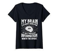Femme Mon Cerveau est en Mode économie d'énergie - Sarcastique Blague Sarcastique T-Shirt avec Col en V