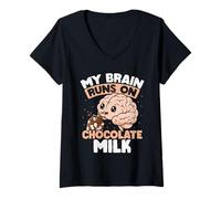 Femme Mon Cerveau Fonctionne avec du Lait au Chocolat T-Shirt avec Col en V