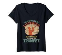 Femme Mon Cerveau Joue De La Trompette T-Shirt avec Col en V