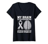 Femme Mon Cerveau Rencontre des difficultés Techniques C'est drôle T-Shirt avec Col en V
