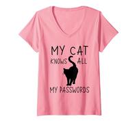 Femme Mon Chat connaît Tous Mes Mots de Passe de façon Amusante T-Shirt avec Col en V