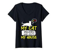 Femme Mon Chat décide Qui Visite ma Maison Humour T-Shirt avec Col en V