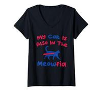 Femme Mon Chat est Aussi dans Le Meowfia T-Shirt avec Col en V