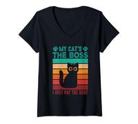 Femme Mon Chat est Le Patron, Je paie Juste Le Loyer T-Shirt avec Col en V