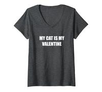 Femme Mon Chat est ma Saint-Valentin T-Shirt avec Col en V, Chiné Foncé, M