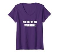 Femme Mon Chat est ma Saint-Valentin T-Shirt avec Col en V, Violet, M