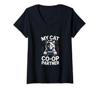 Femme Mon Chat est Mon Partenaire de Jeu coopératif T-Shirt avec Col en V