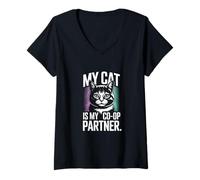 Femme Mon Chat est Mon Partenaire de Jeu coopératif T-Shirt avec Col en V