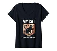 Femme Mon Chat est Mon Partenaire de Jeu coopératif T-Shirt avec Col en V