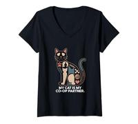 Femme Mon Chat est Mon Partenaire de Jeu coopératif T-Shirt avec Col en V