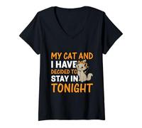 Femme Mon Chat et Moi Avons décidé de Rester à la Maison ce Soir T-Shirt avec Col en V
