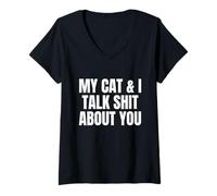 Femme Mon Chat et Moi parlons de toi Crazy Cat Lady Cats Parent T-Shirt avec Col en V