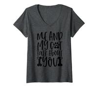Femme Mon Chat et Moi parlons de toi, Empreinte de Patte, Message pour Toujours T-Shirt avec Col en V