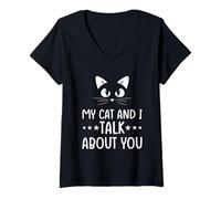 Femme Mon Chat et Moi parlons de toi T-Shirt avec Col en V