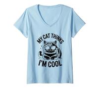 Femme Mon chat pense que je suis cool, amoureux des chats, félin, Meow Love Cats T-Shirt avec Col en V