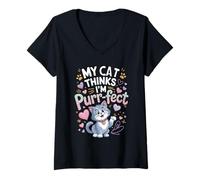 Femme Mon chat pense que je suis une amoureuse parfaite des chatons mignons T-Shirt avec Col en V