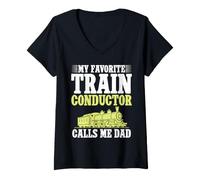 Femme Mon Chef de Train préféré m'appelle Papa du Chef d'orchestre de Train T-Shirt avec Col en V